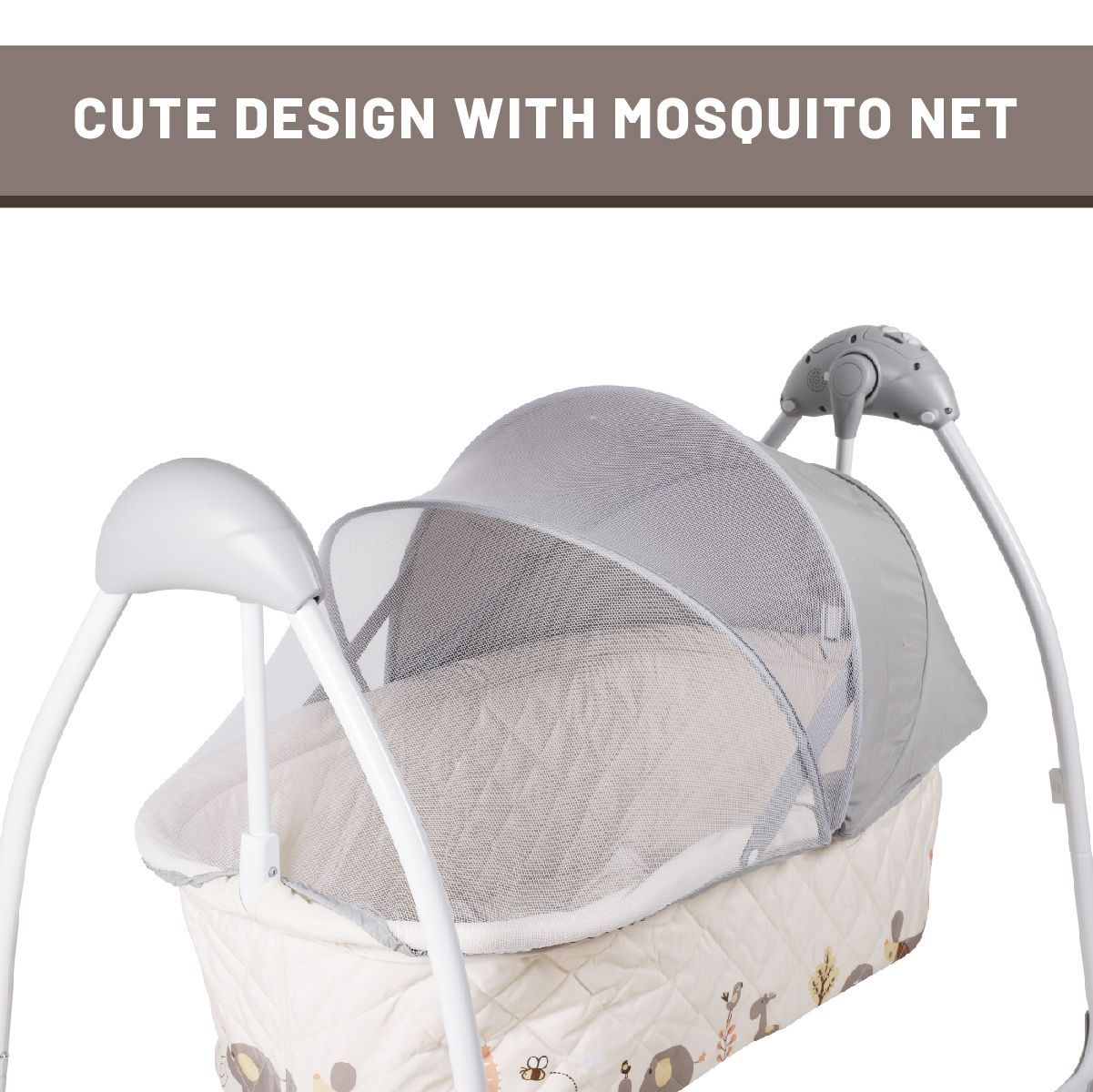 R for Rabbit Lullabies Cradle - Auto Swing With Remote Control, 16 In-Built Soothing Music Tunes, Mosquito Net Baby Cradle Cream