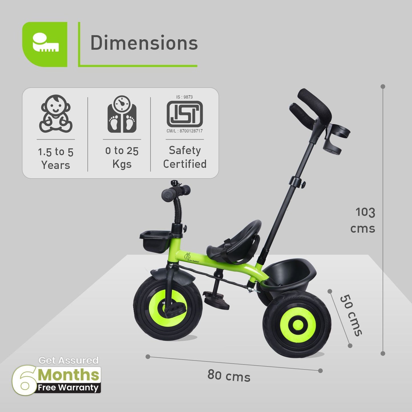 R for Rabbit Tiny Toes T20 Ace Tricycle - 2 In 1, EVA Wheels, Adjustable Parental Control, Cup Holder Green