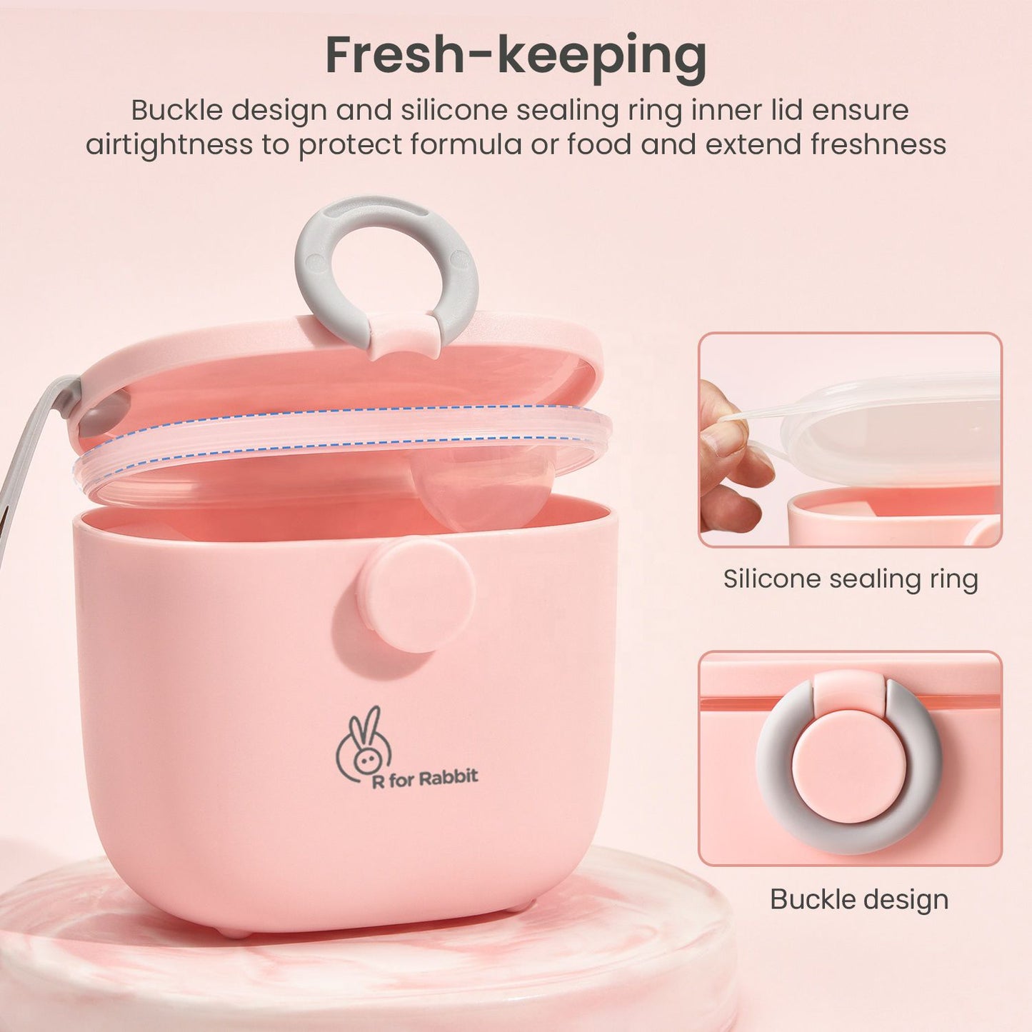R for Rabbit First Feed Box With Scoop, BPA Free, Leak Proof Pink