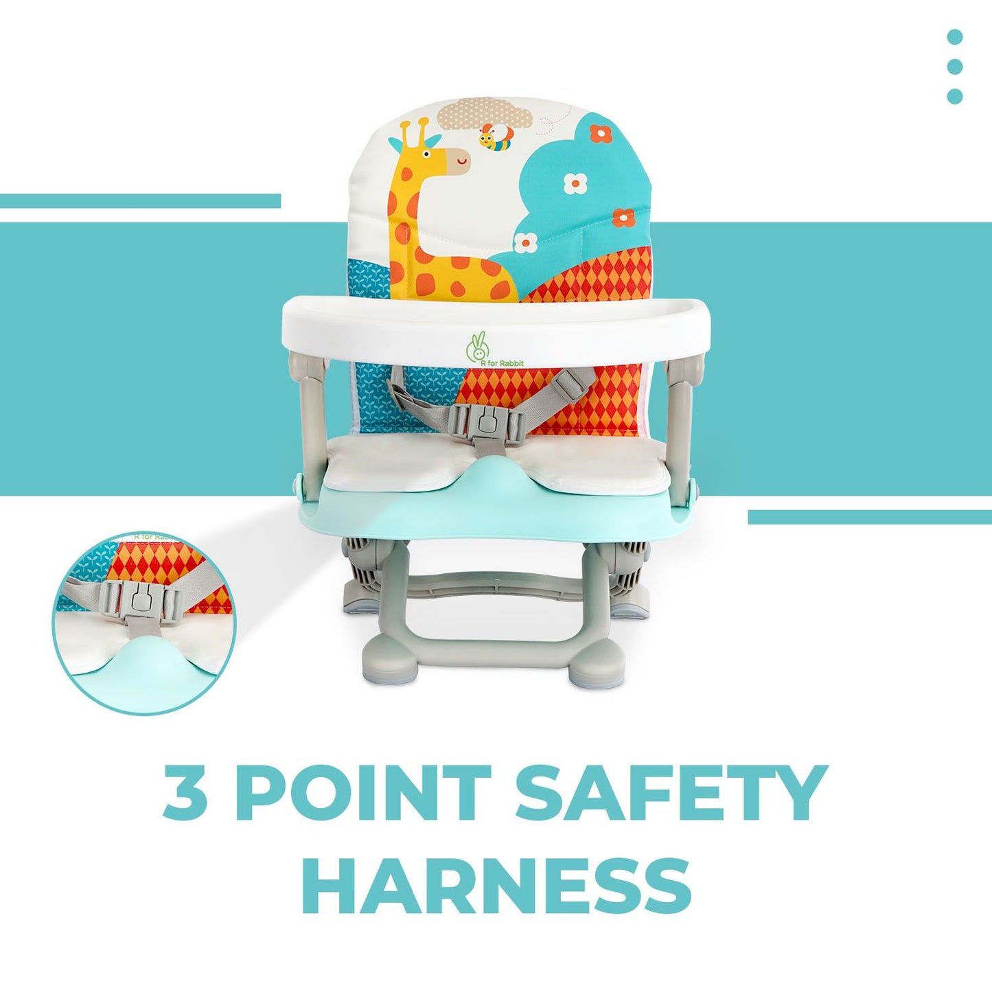 R for Rabbit Candy Pop Booster Chair - 4 Level Height Adjustment, Light Weight, Travel Friendly Aqua Blue