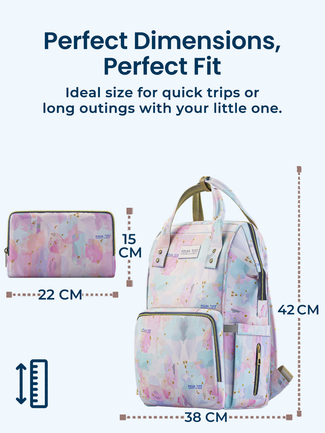 Polka Tots Stylish Multifunctional Rainbow Diaper Bag For Mothers Travel With Pouch - Pink