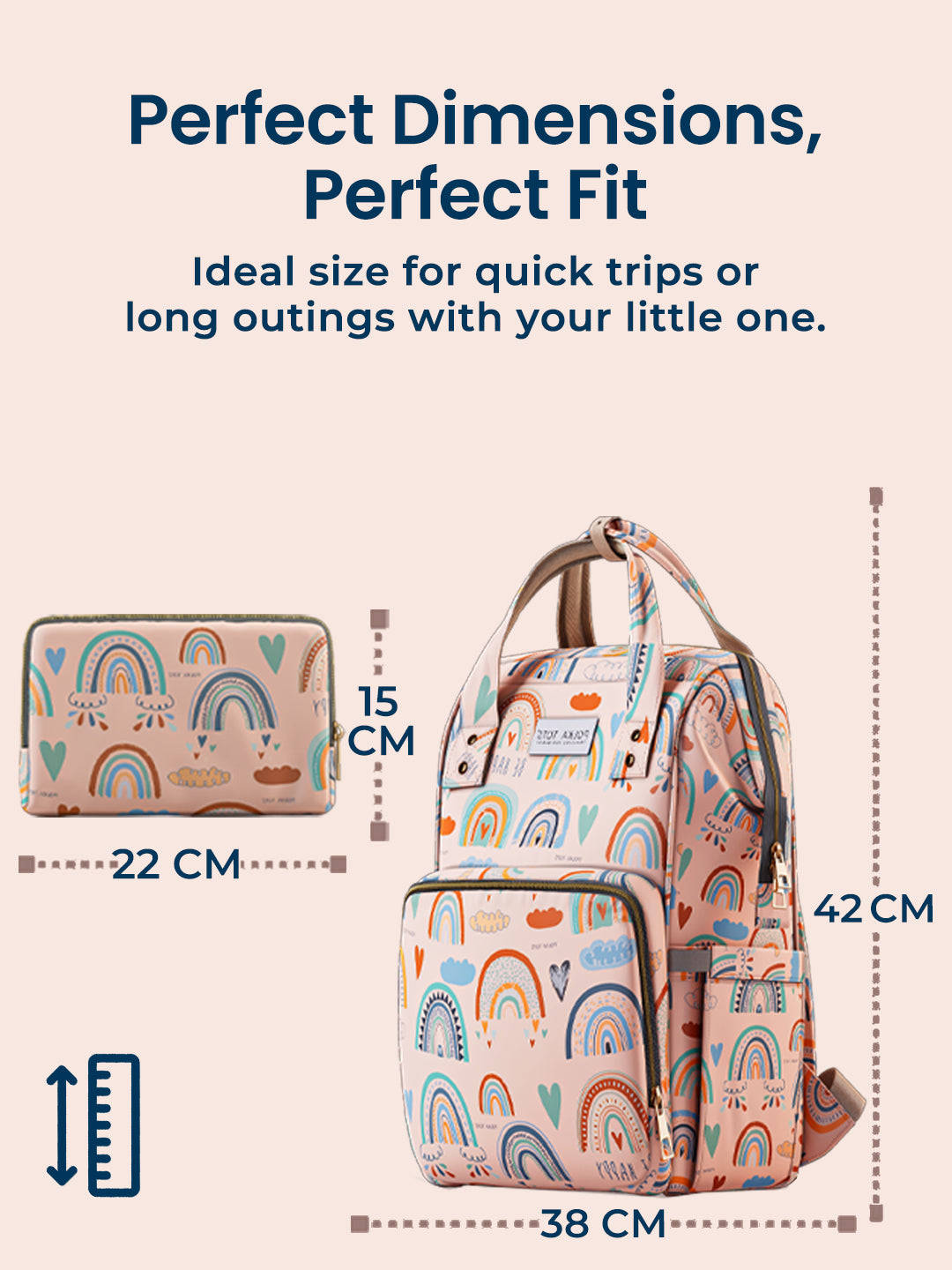 Polka Tots Stylish Multifunctional Rainbow Diaper Bag For Mothers Travel With Pouch - Pink