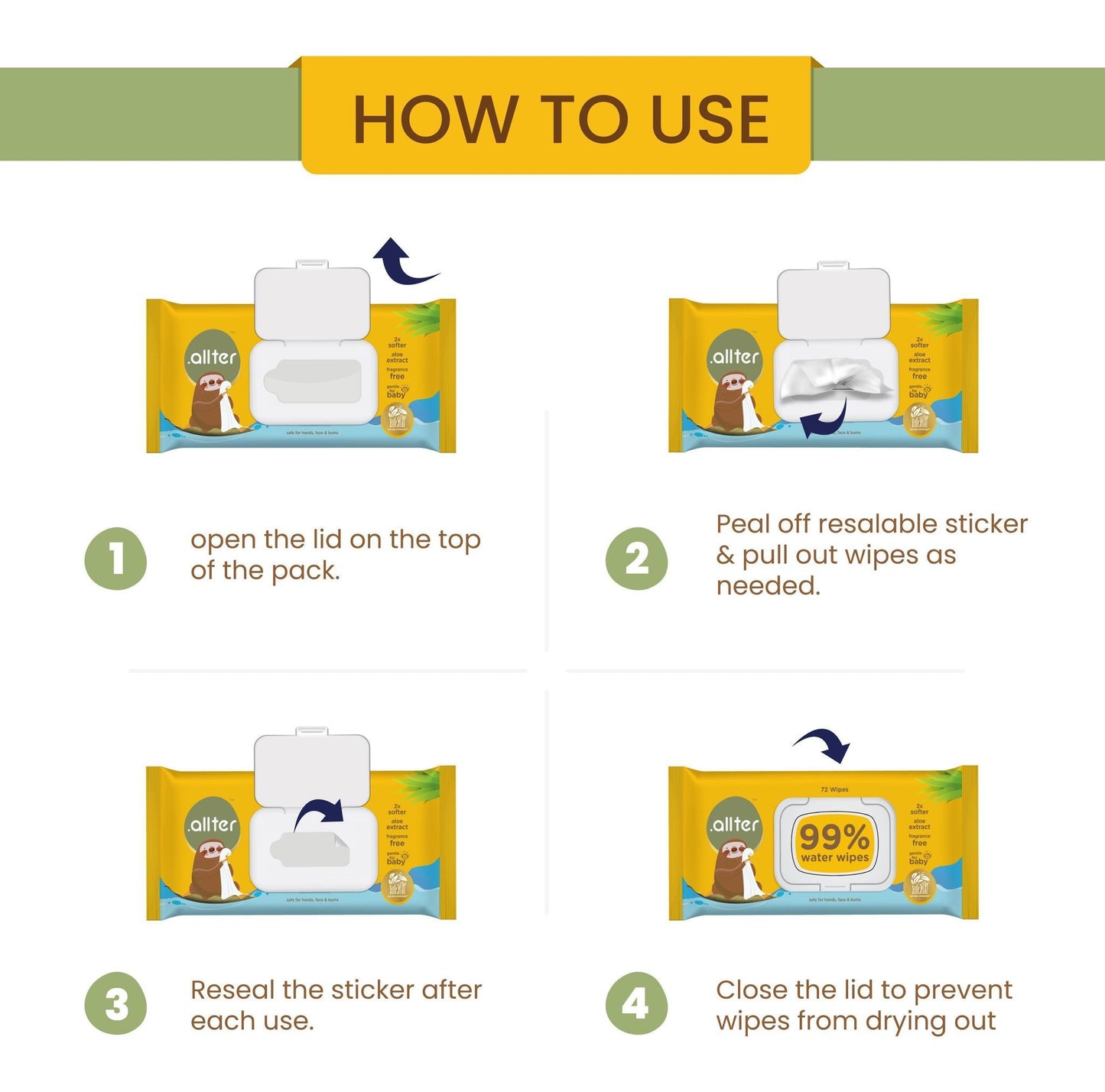 Allter Baby Wipes || 99% Water || Pack of 4