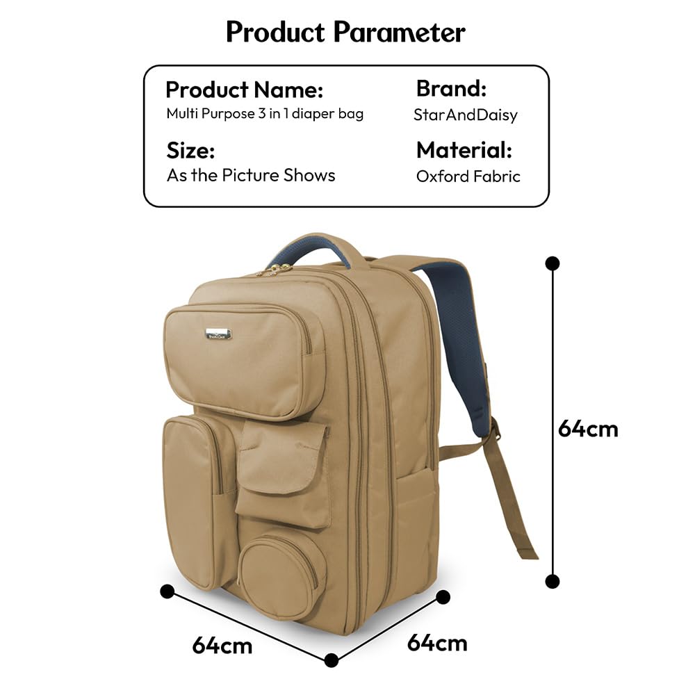 StarAndDaisy 3 in 1 Maternity Bag for Mothers–Spacious Multi-Compartment Diaper Bag for Mothers for Travel, Baby Bag for Mother Travel, Baby bag for Travelling with Insulated Bottle Pocket -Beige