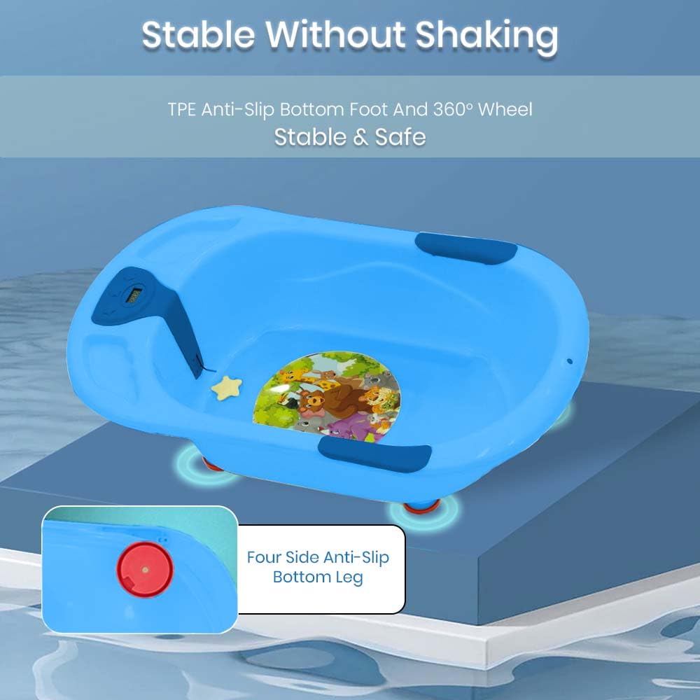StarAndDaisy Bath Tub for Baby 0 to 3 Years/Newborn Baby Bath Tub/Infants Bathtub with Temperature Sensor & Baby Bath Seat/Sling, Antislip Baby Bath Tub with Bath Chair without wheel- (Blue & Blue Seat)