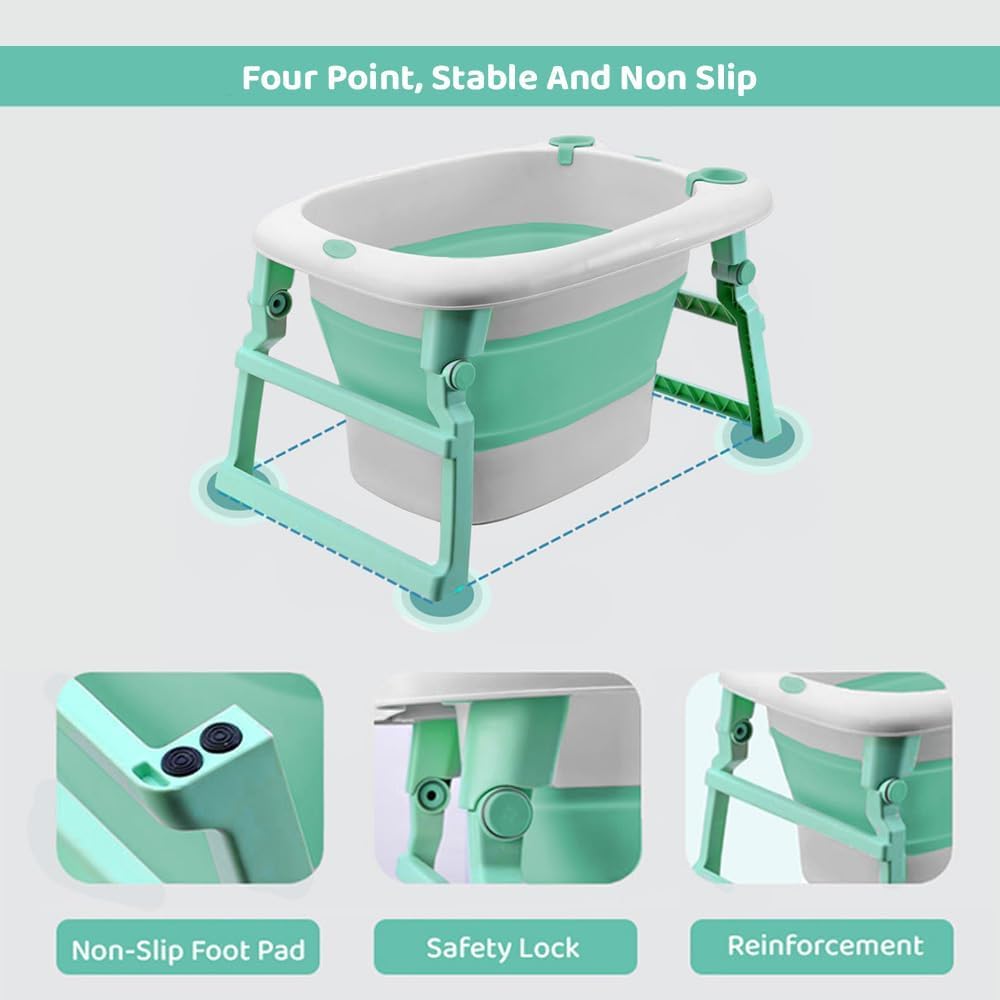StarAndDaisy Baby Bath tub for Infant & Toddler 0 to 5 Years, 2-in-1 Bathub for Kids, Foldable tub with Cushion & Bathing Chair for Boys & Girls, Fast Drainage & Space Saving Design -Green