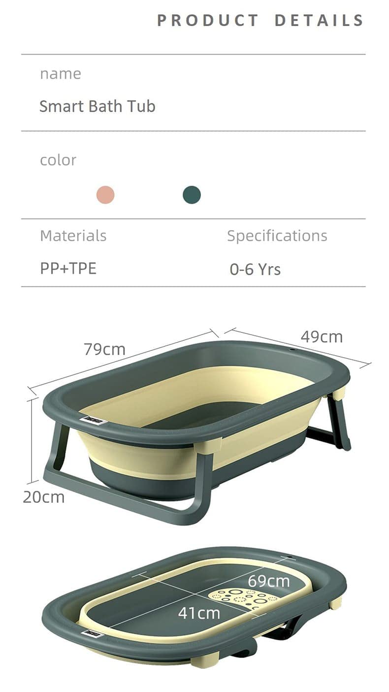 StarAndDaisy Foldable Infant Bath Tub with Smart Temperature Indication Meter, Collapsible Newborn Toddler Folding Bathing Support Bathtub with Soft Cushion for 0-3 Years Baby (Green)