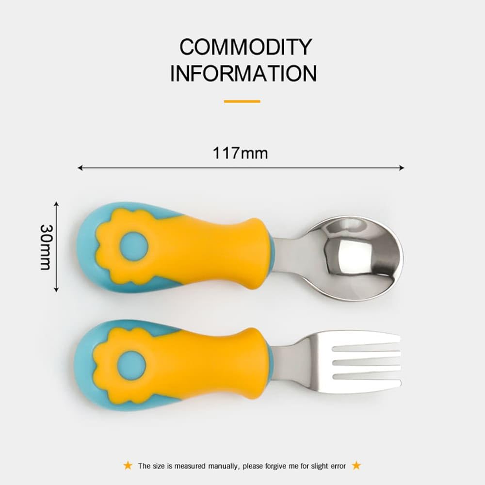 StarAndDaisy Baby Stainless Steel Spoon and Fork Set for Infants & Toddler – BPA-Free Toddler Cutlery, Safe Rounded Edges, Easy Grip Baby Utensils for Self Feeding & Weaning -Orannge & Green