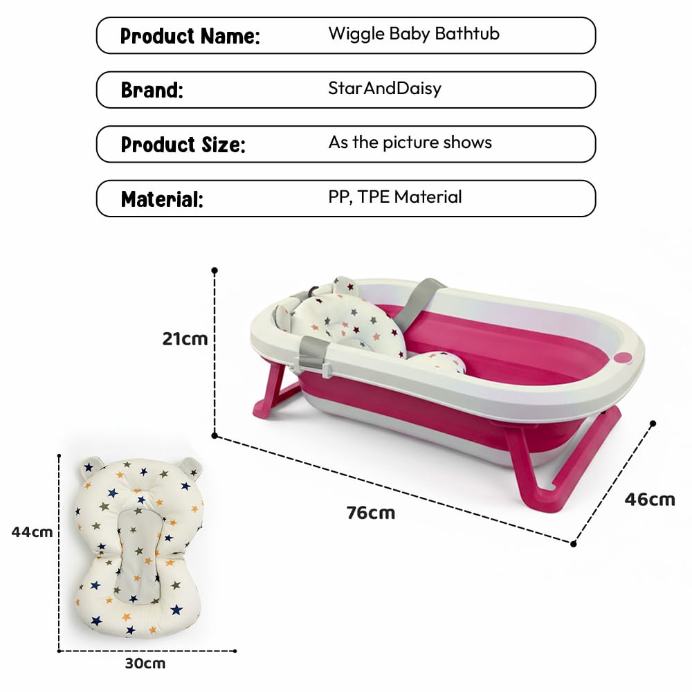 StarAndDaisy Bath Tub for Baby 0-3 Years/Foldable Bath tub for Kids with Cushion, Space Saving Design, Newborn Baby Folding Bathing Tub Girls & Boys, Easy to Store- Pink