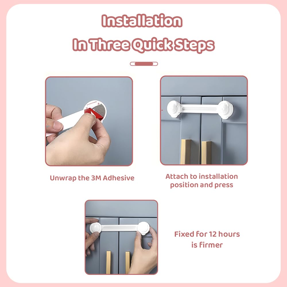 StarAndDaisy Baby Proofing Safety Locks, Adjustable Furniture Locks For Drawers, Fridge, Cupboards, Easy Install & Remove With Adhesive Pasting (Small, 6),White