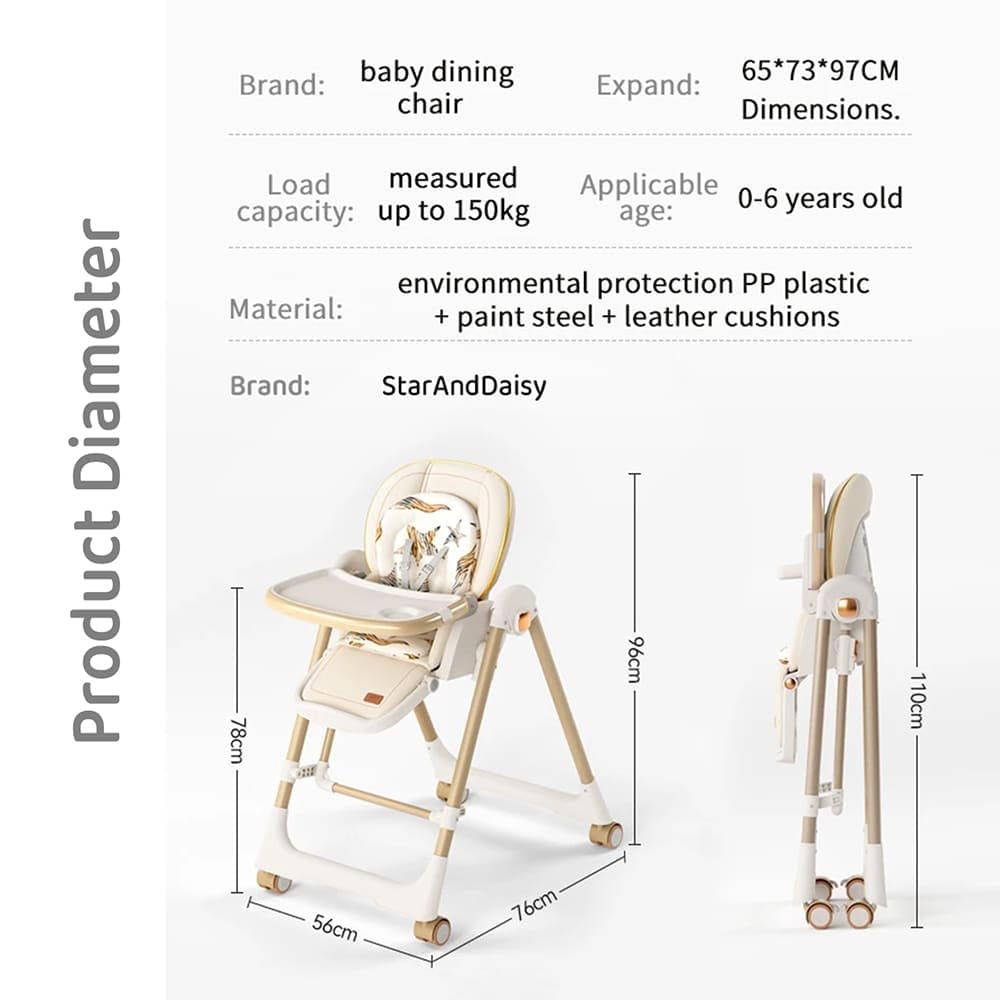 StarAndDaisy Galaxy 2 in1 Rocking Baby High Chair for Boys and Girls Dining Chair 4 Level Reclining Position, Adjustable Height, Locking Wheels, 5 Point Safety Belt (Brown)