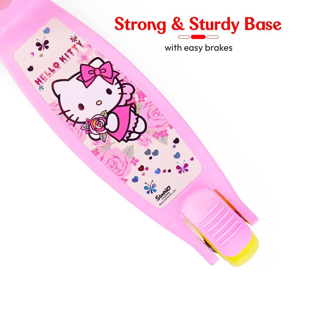 StarAndDaisy X Hello Kitty Kick Scooter for Kids 3+ Years, Foldable Skate Scooter for Children Boys & Girls with 4 Level Height Adjustment, LED Wheels & Brakes (Pink)