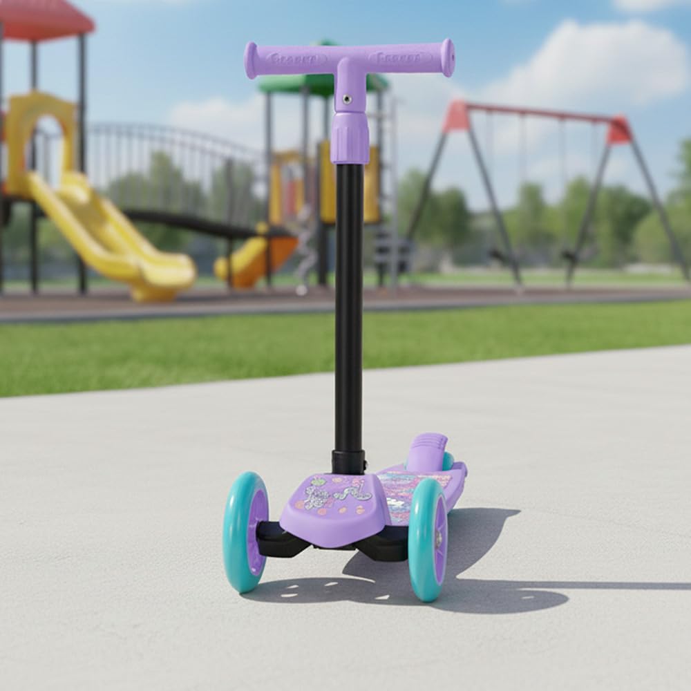 StarAndDaisy X Hello Kitty Kick Scooter for Kids 3+ Years, Foldable Skate Scooter for Children Girls & Boys with 4 Level Height Adjustment, PVC Wheels & Brakes (Officially Licensed)- Purple