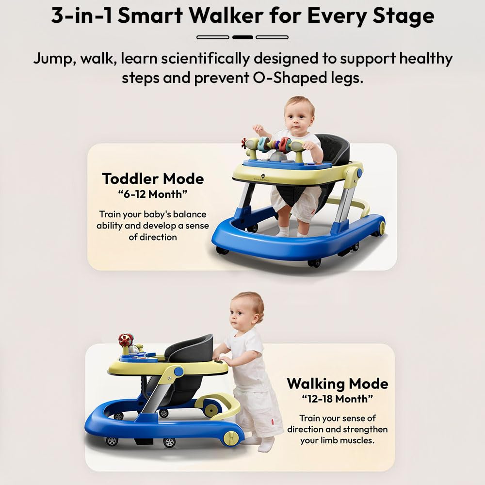 StarAndDaisy Baby Walkers For 6-24 Month Baby Boy Girl/Walker For Kids For 1 Years With Adjustable Height, Musical Tray/WalkerBaby With Brakes Prevant from Falling,Blue, Yellow