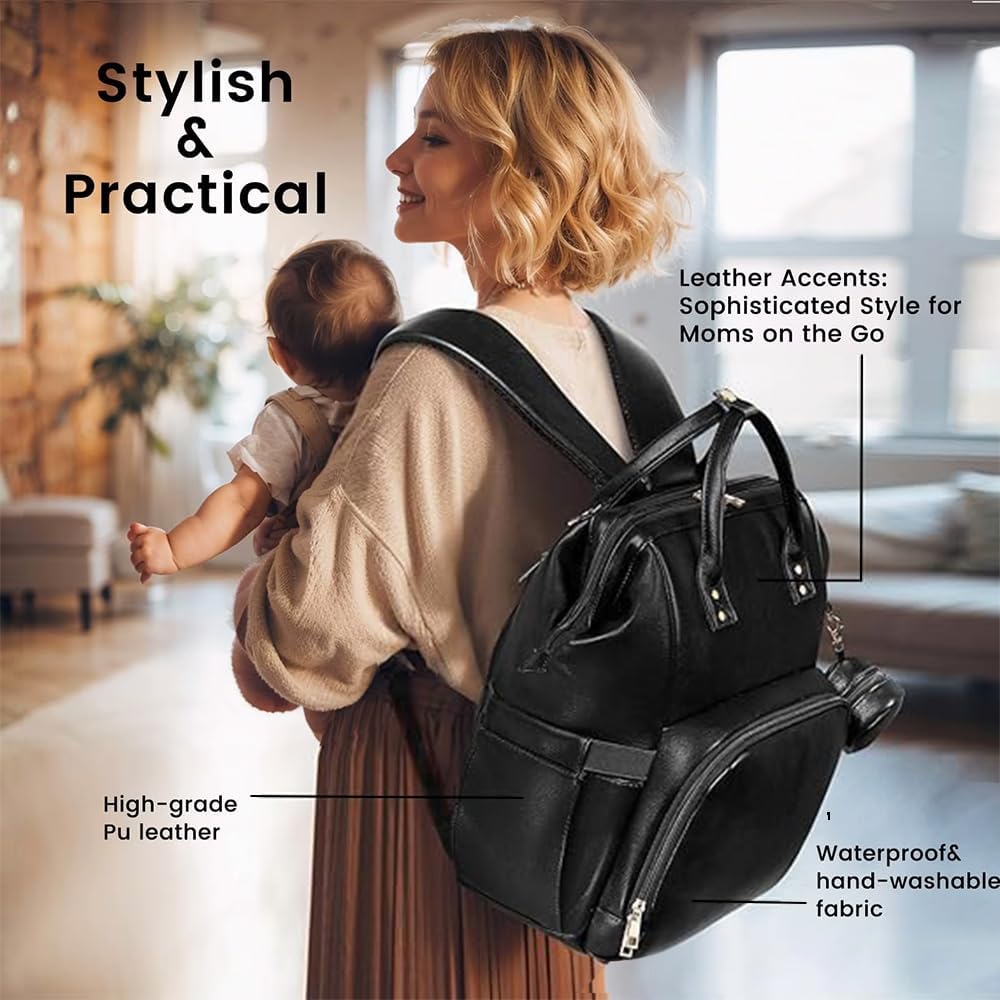 StarAndDaisy Diaper Bag for Mothers for Travel/Premium Vegan Leather Diaper Bag with Easy Acess Mobile Pocket, 26L Waterproof Baby Bag for Mother Travel with 16 Multipurpose Pockets