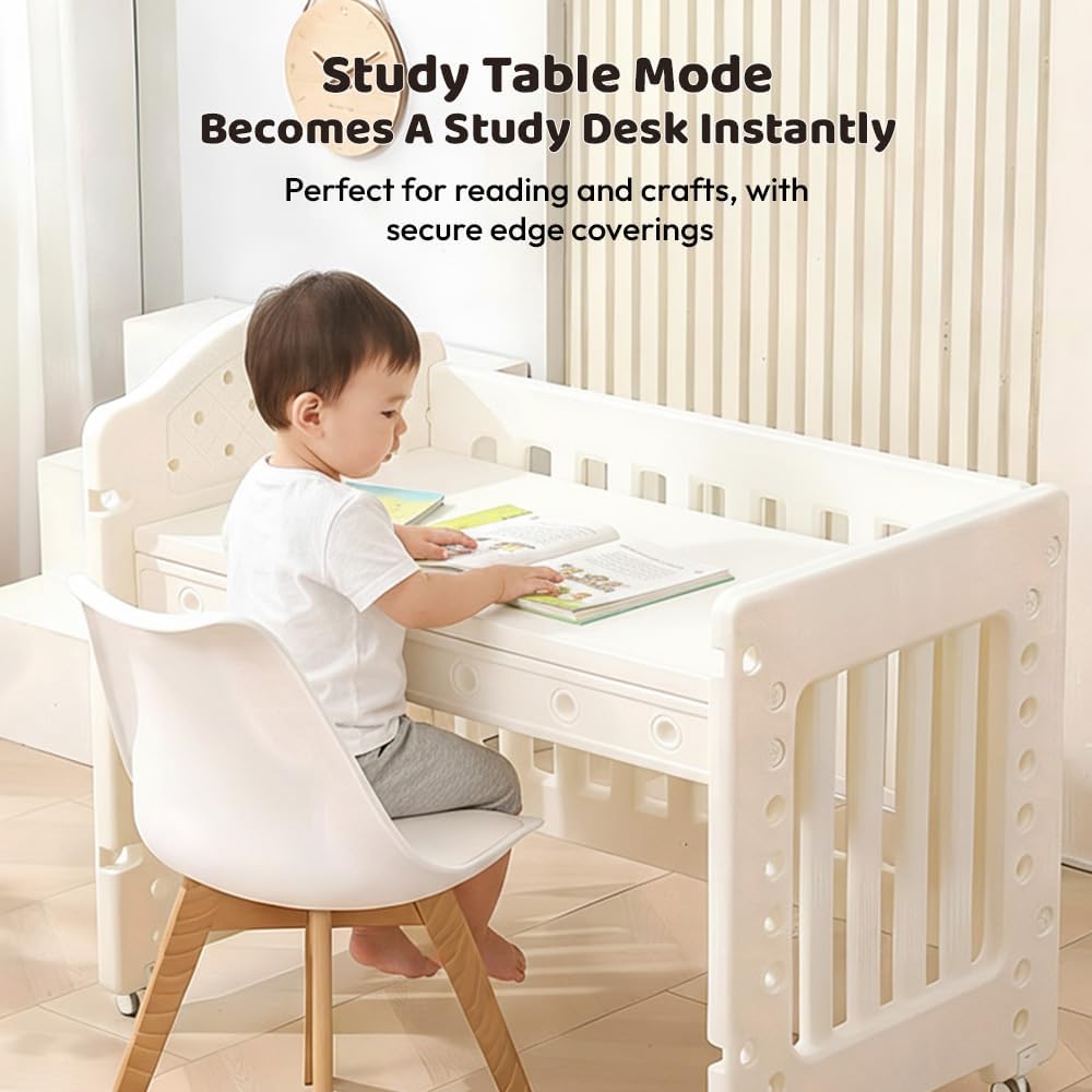 StarAndDaisy Baby Cot with Wheels / 100KG Heavy Duty PP Baby Crib/Waterproof & Termite Resistant/BPA-Free Newborn Baby Bed/Portable Infant Sleeping Cot -White (Tiny Dreams-White)