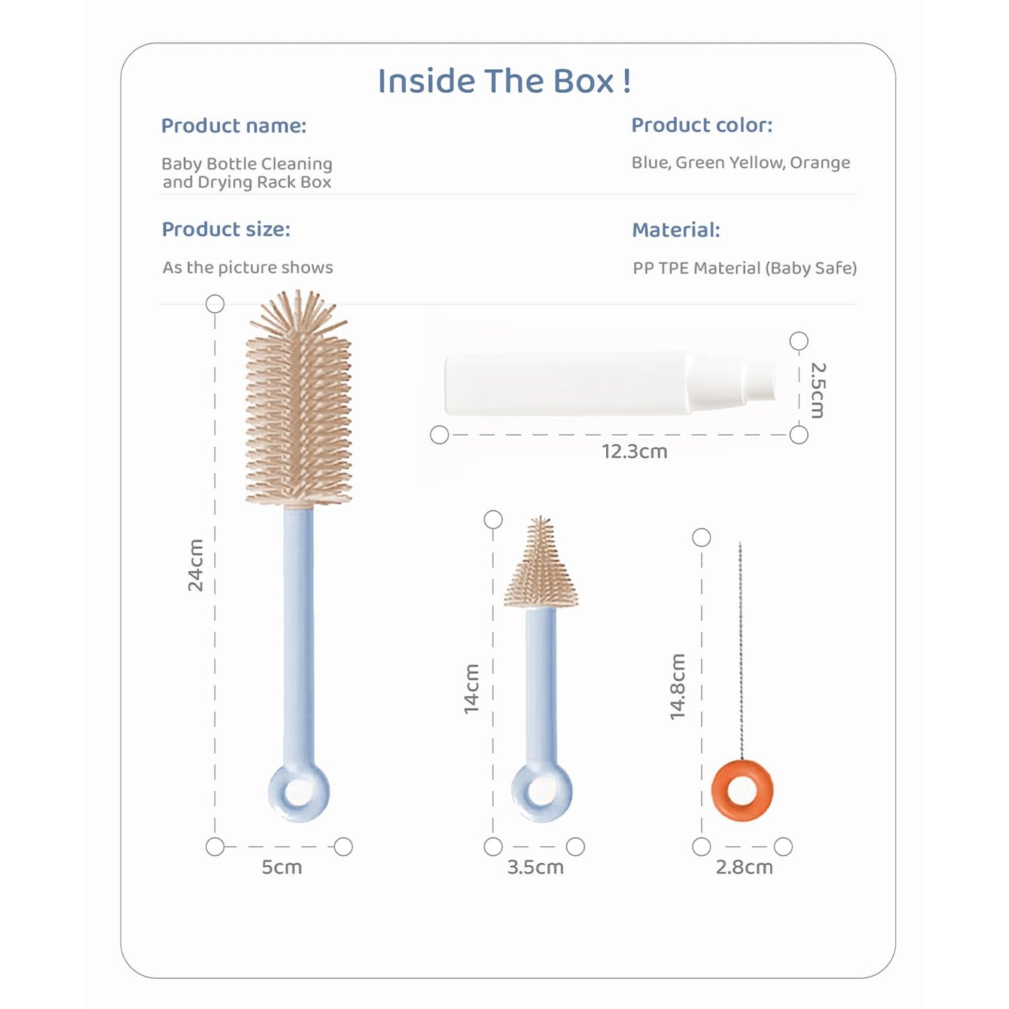 StarAndDaisy Baby Bottle Cleaning Brush with Silicone Bristle Brush for Bottle & Nipple | 360° Cleaning Bottle Brush with Stand, Long Handle, Easy to Clean Narrow & Wide Neck Bottles -Blue