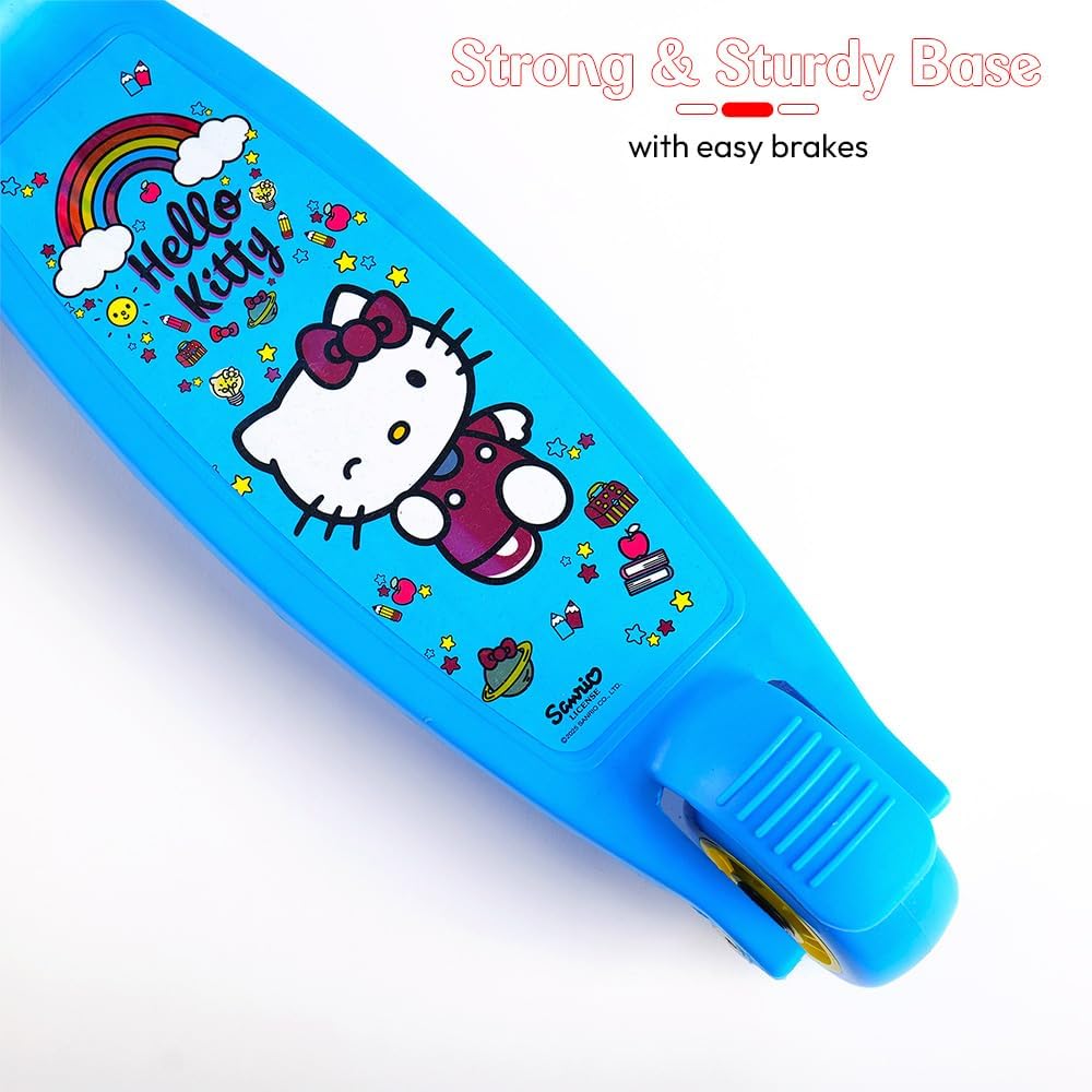 StarAndDaisy X Hello Kitty Kick Scooter for Kids 3+ Years, Foldable Skate Scooter for Children Girls & Boys with 4 Level Height Adjustment, LED Wheels & Brakes - Blue