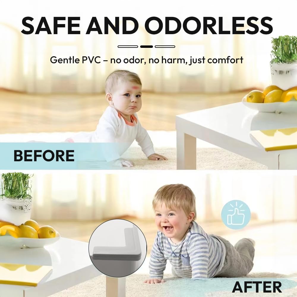 StarAndDaisy Baby Corner Protectors – Soft Edge & Corner Guards for Child Safety on Tables, Desks, and Cabinets - Pack of 4 Grey - (L-Shaped)