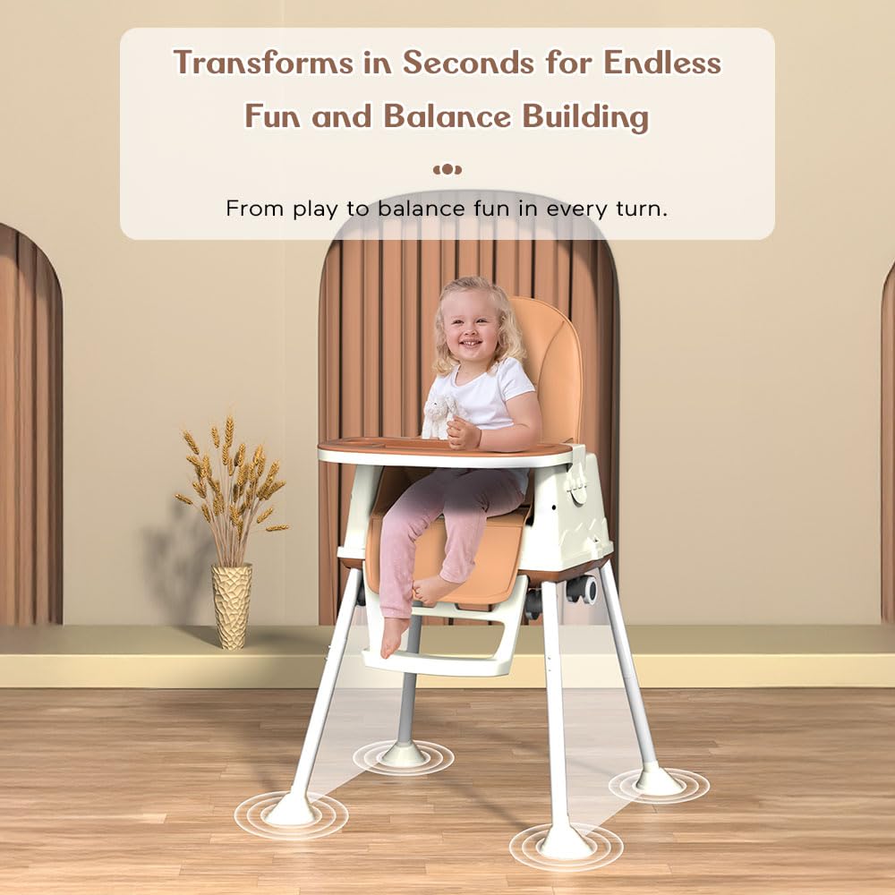 StarAndDaisy High Chair for Baby/Baby Feeding Chair for 0 to 5 Years with 4 in-1 Multifunctions/High Chair with Height Adjustable, Detachable Tray & One-Hand Adjustable - Coffee