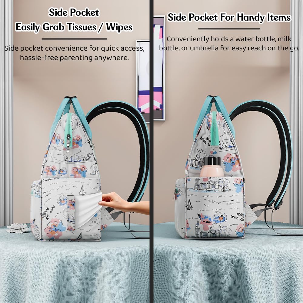 StarAndDaisy Baby Diaper Bag for Mother Travel/Diaper Bags for Mother for Travel with Laptop Pocket, Multi Compartments, Insulated Bottle Pockets, Waterproof, Ultra soft fabric - White Green