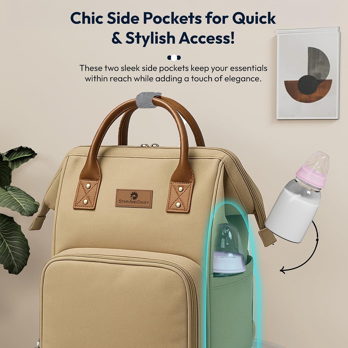 StarAndDaisy Diaper Backpack For Mothers For Travel/Diaper Bags For Mom With Multi Compartments, Insulated Bottle Pockets, Waterproof, Ultra Soft Oxford Fabric, 24Lt Capacity - Beige