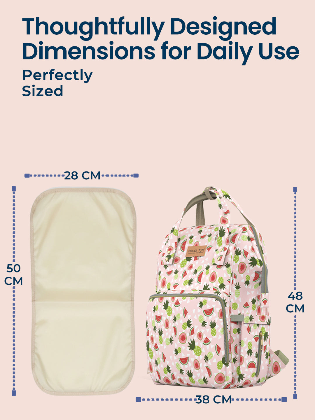 Polka Tots Diaper Bag Large Capacity With 17 Pockets For Moms & Dads - Watermelon