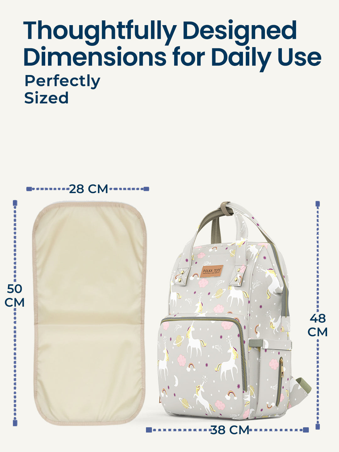 Polka Tots Diaper Bag Large Capacity With 17 Pockets For Moms & Dads - Unicorn