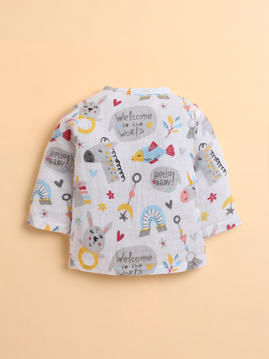 Polka Tots Muslin Cotton Printed Full Sleeve Jabla Pant - White (3-6 Months)