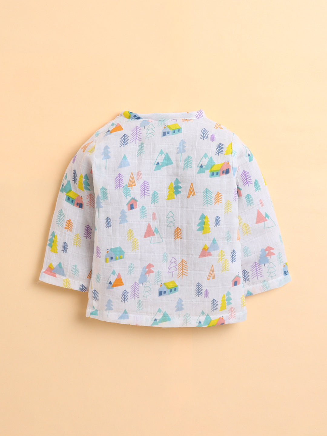 Polka Tots Muslin Cotton Tiny Town Print Full Sleeve Jabla Pant - White (3-6 Months)