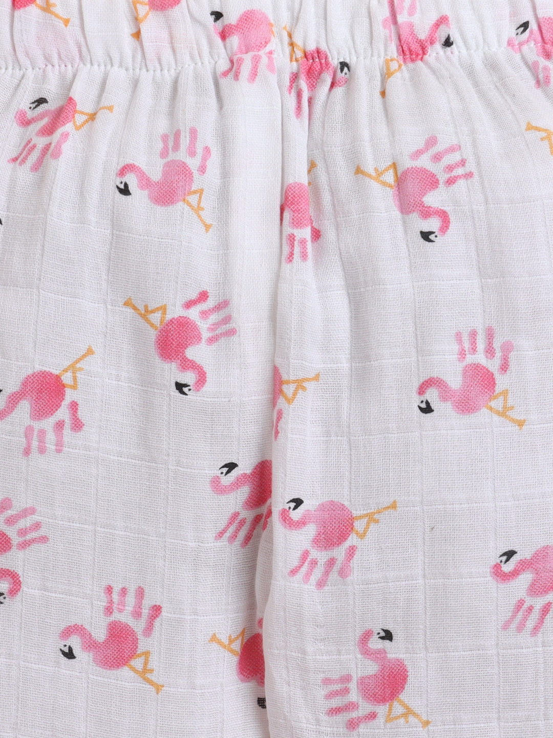 Polka Tots Muslin Cotton Flamingo Print Full Sleeve Jabla Pant - White (0-3 Months)