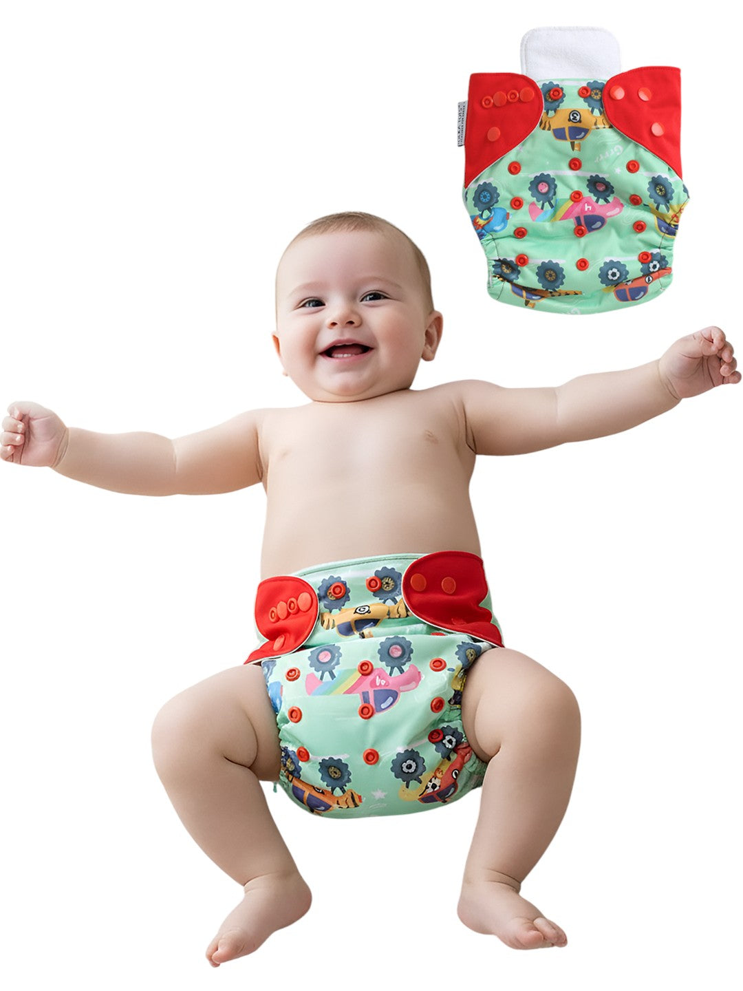 Polka Tots Reusable & Washable Fleece Cloth Diapers with 1 Liner, Car Print