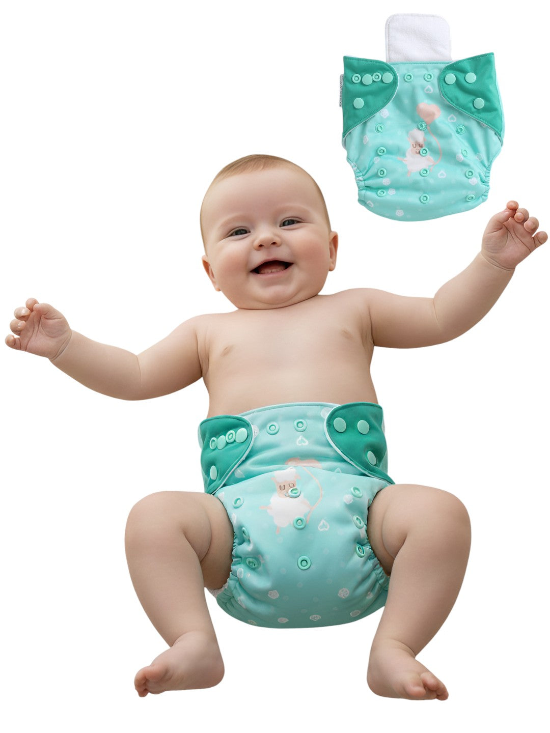 Polka Tots Reusable & Washable Fleece Cloth Diapers with 1 Liner, Sheep Print