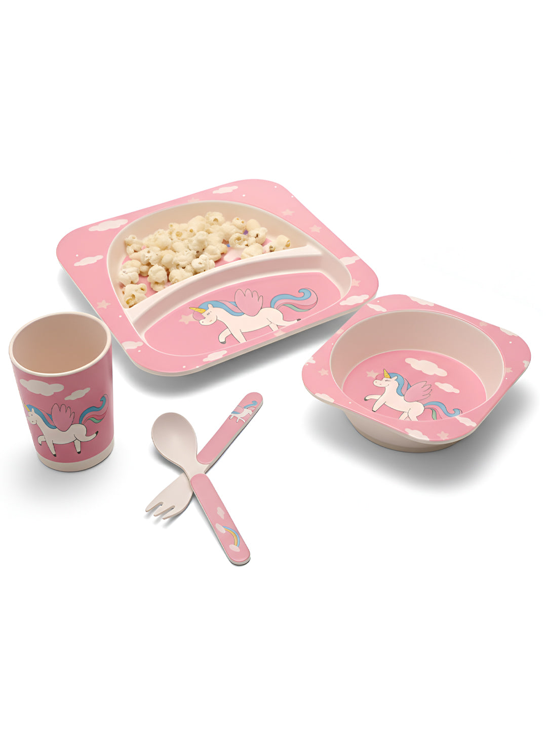 Polka Tots Eco Friendly 5 Pc Bamboo Fiber Dinner Set For Toddler (Unicorn)