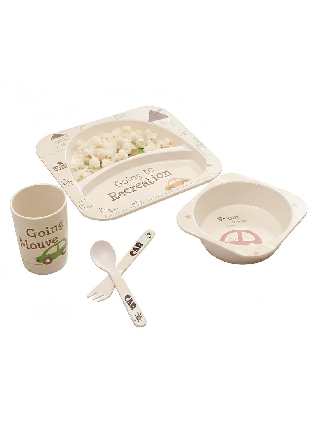 Polka Tots Eco Friendly 5 Pc Bamboo Fiber Dinner Set For Toddler (Car)