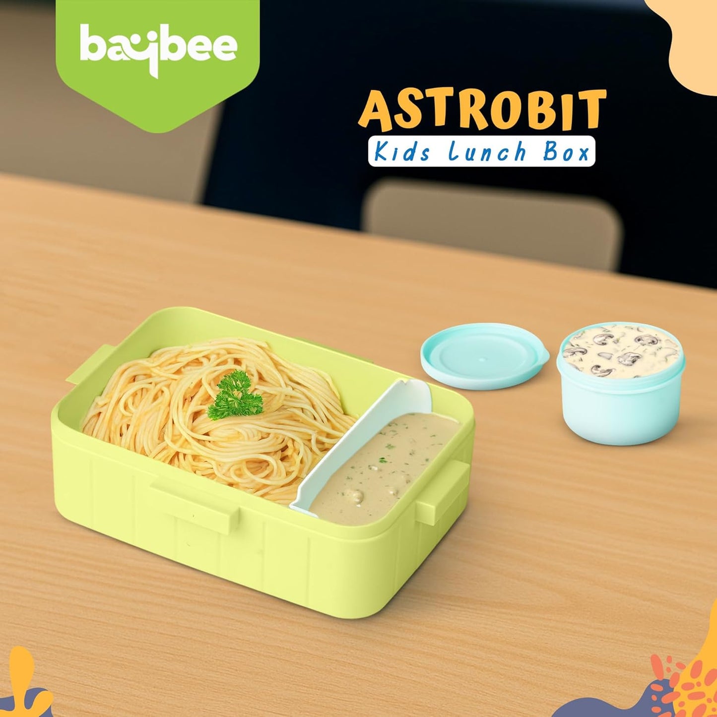 BAYBEE Astrobit Kids Lunch Box 600ml with Spoon | Cute Panda Design Leak-Proof Tiffin Box with 2 Compartments & Sauce Container | BPA-Free Durable Lunchbox for School, Travel, Snacks & Meals (Pink)