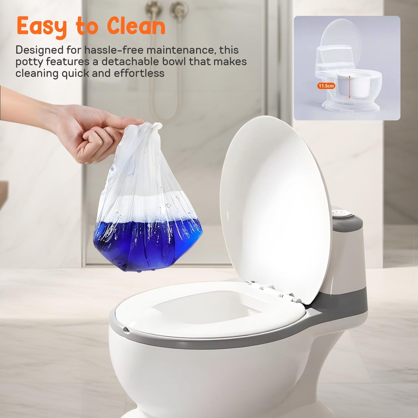 Baybee Lasso Western Toilet Potty Seat For Kids - Baby Potty Training Seat Chair With Anti Slip Base - Splash Guard - Music & Cushion Seat | Kids Toilet Seat (Grey)