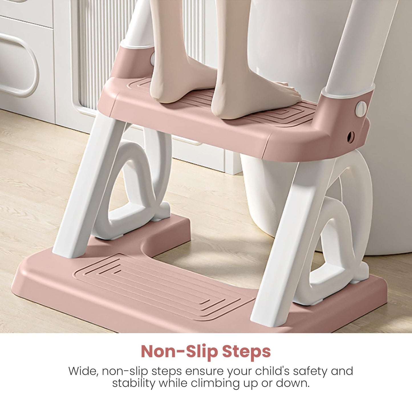 Baybee Crown Western Toilet Potty Seat for Kids - Baby Potty Training Seat Chair with Ladder - Adjustable Step Height - Cushion Seat - Toddler Potty Seat for Toilet (Pink)