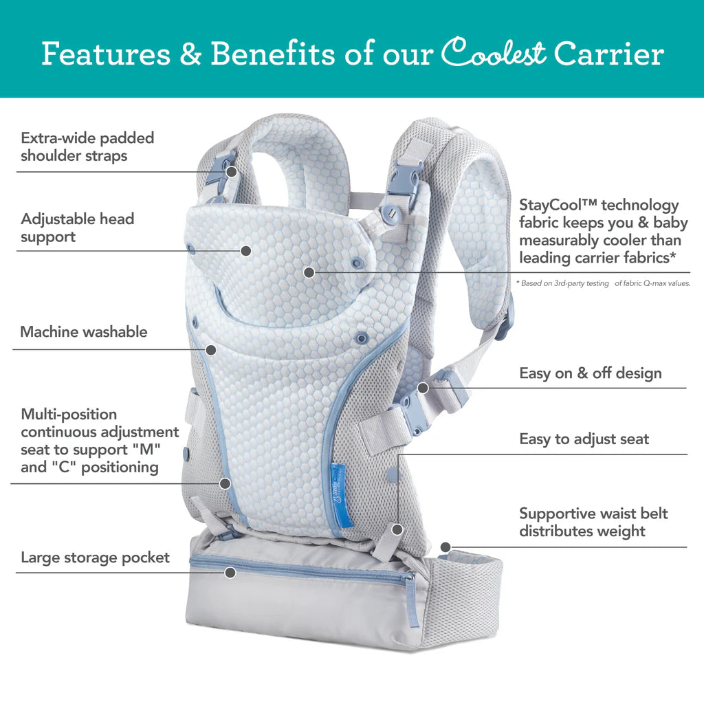 Infantino Staycool 4-in-1 Convertible Carrier with Ergonomic seat, Head Support, Shoulder Straps, and Waist Belt 4 Ways to Carry, Can Carry (3.6-18.14 Kgs), White