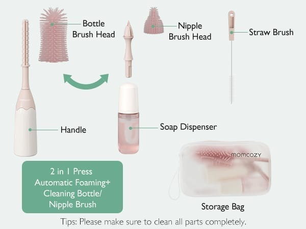 Momcozy Weaning Accessories Push-Press Design Bottle Brush Kit-Press Bubble Style Green