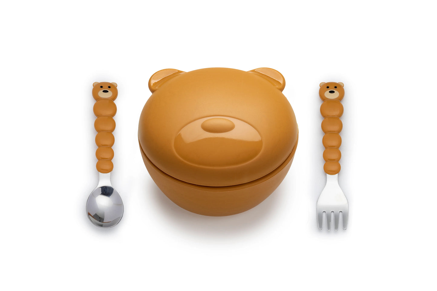 melii Silicone Bowl with Lid & Utensils - Bear Brown