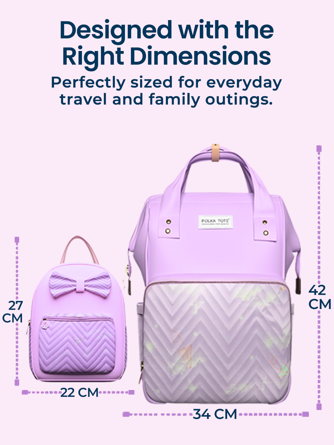 Polka Tots Purple Mama Mini Luxe Duo Diaper Bag with Attached Bow and Bag Pack (Set of 2)