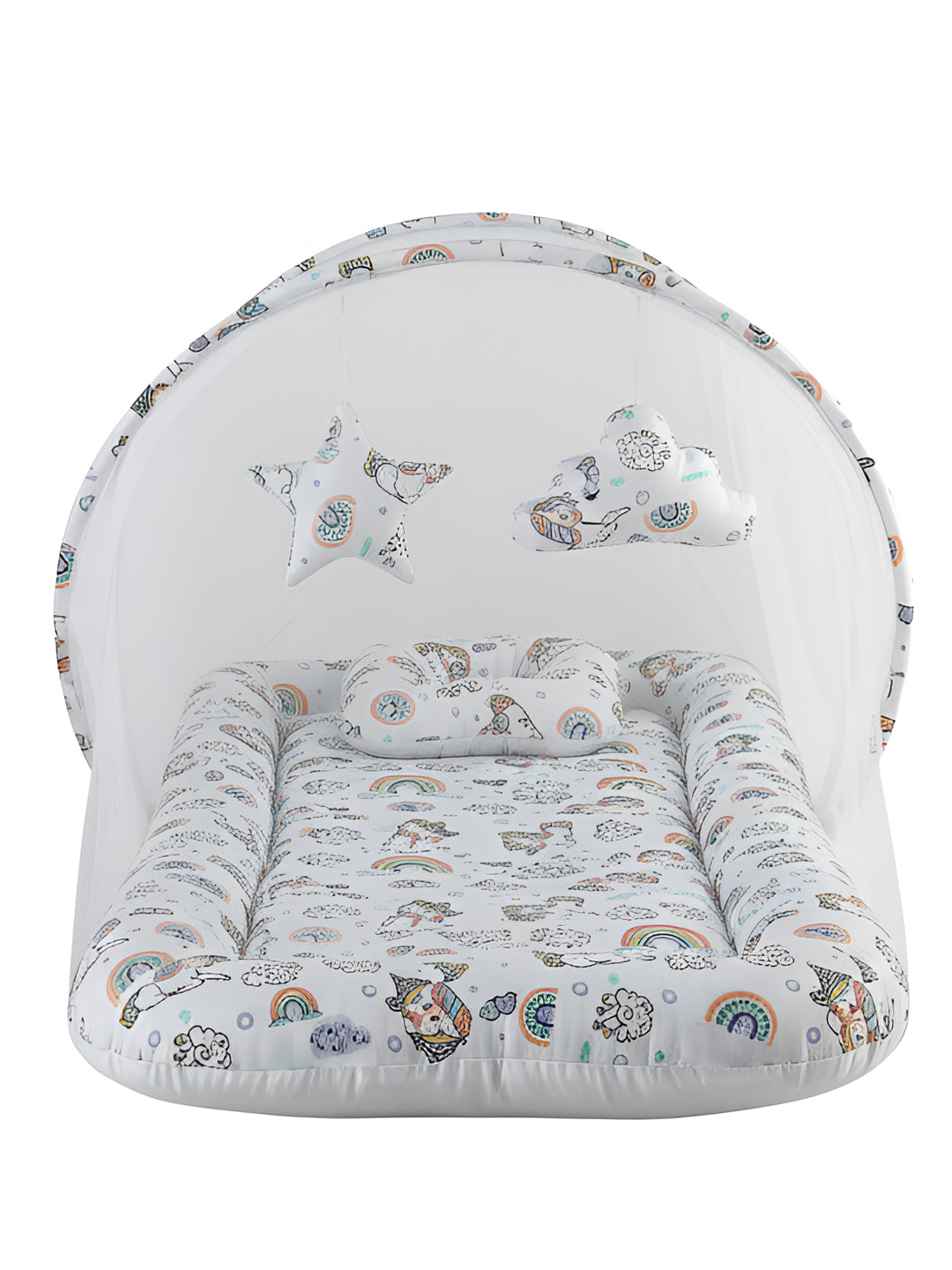 Polka Tots White Unicorn Cotton Sateen Mosquito Net Bed With Toys Dangling (18-24 Months)