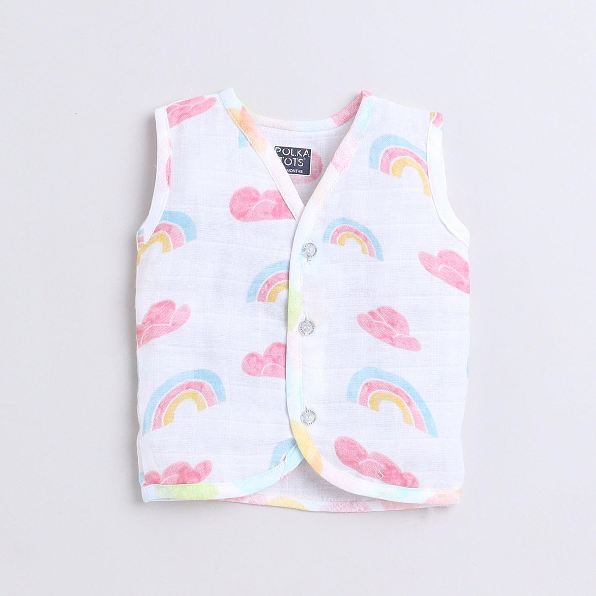 Polka Tots Unisex Multi-Color Cotton Sleeveless Jablas (Pack Of 3) (0 Months)