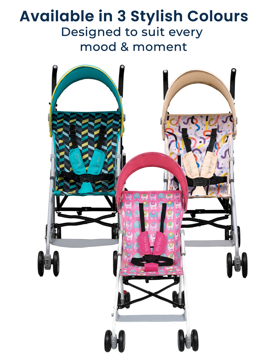 Polka Tots Pink Light Weight Elephant Print Buggy Stroller