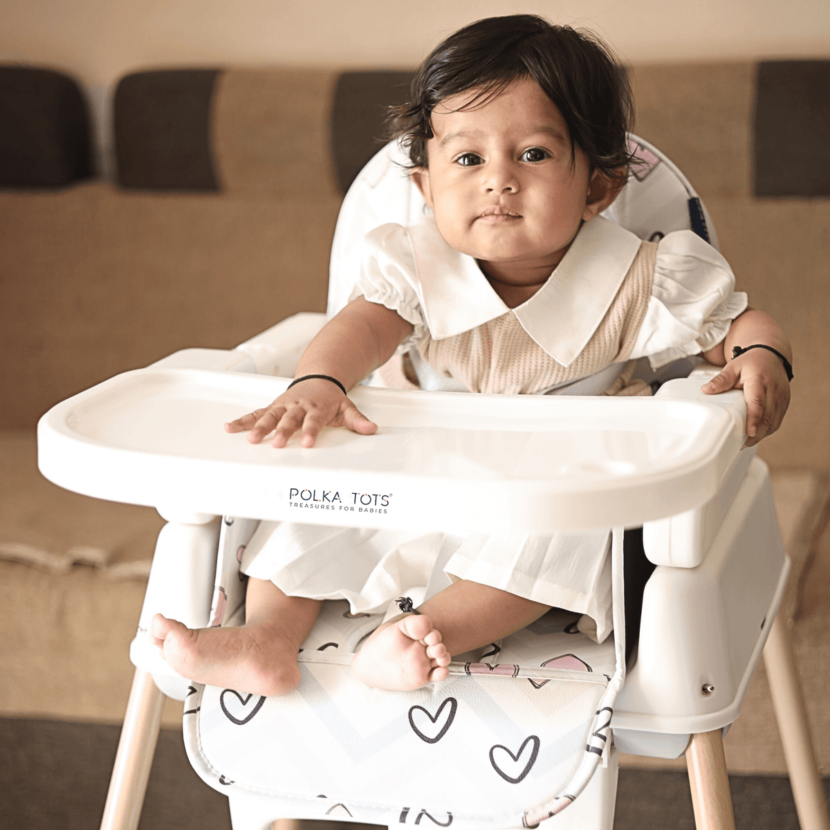 Polka Tots Kids White Portable Baby Dinning Table High Chair with Footrest for Toddler