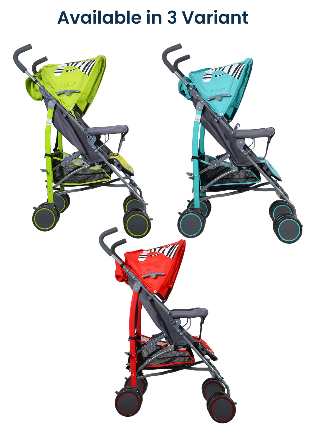 Polka Tots Zebra Stroller Pram For 0 To 3 Years Kids 5 Point Safety Harness Travel Buggy - Red