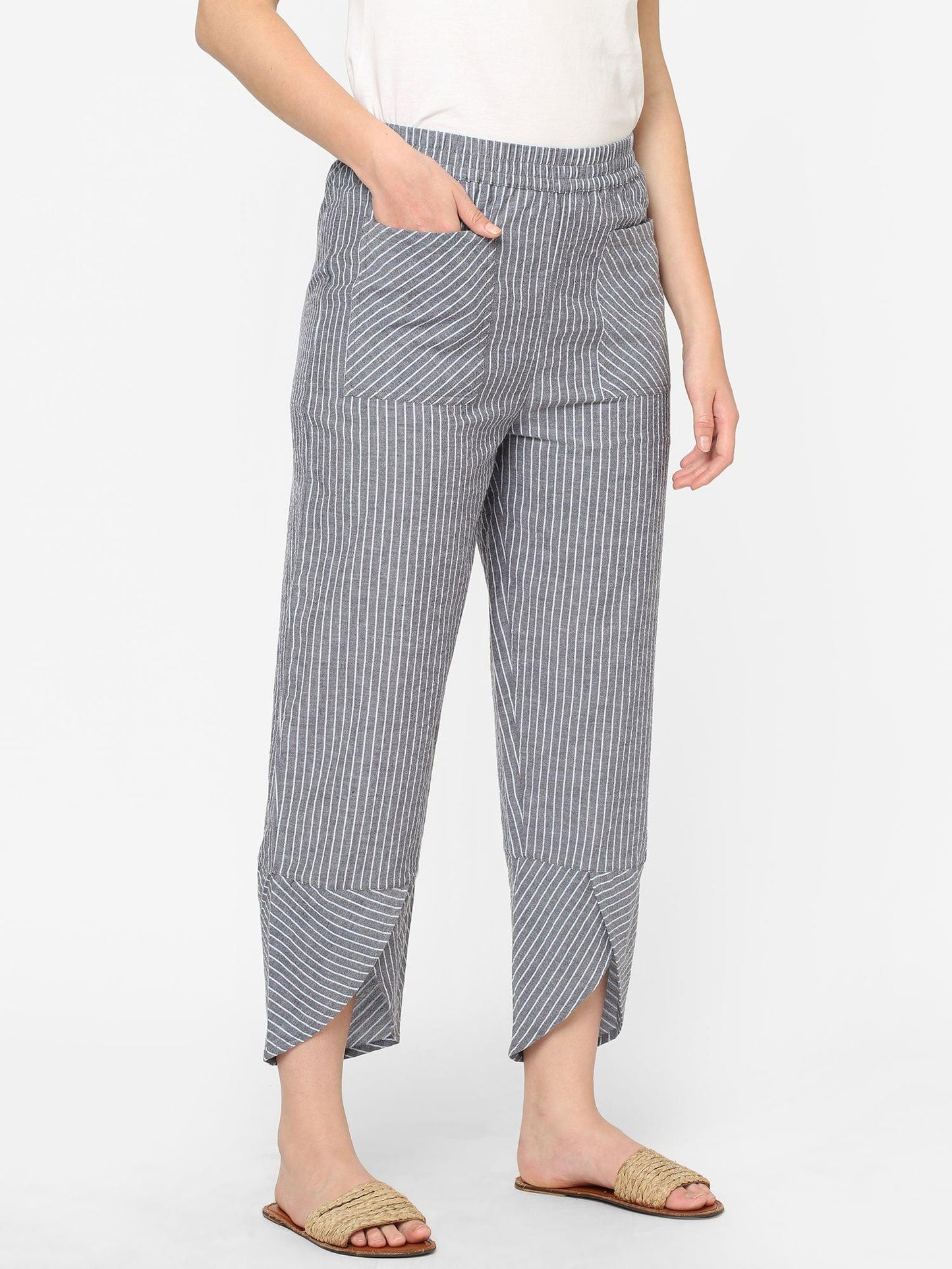 Mystere Paris Grey Striped Loung Pants