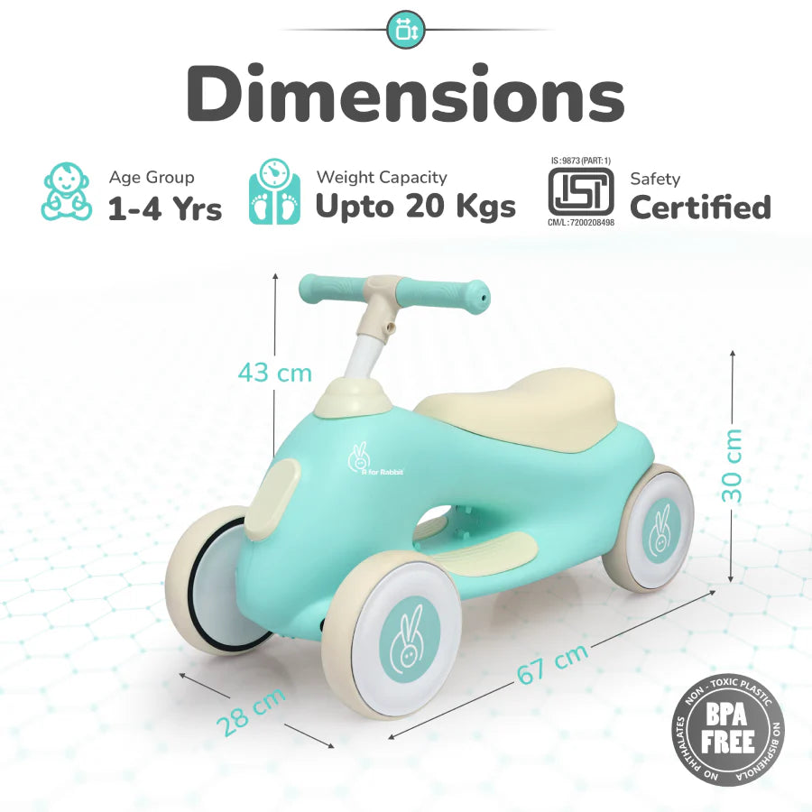 R For Rabbit Speedster Zoomy Push Ride On Car for Kids, Green Cream