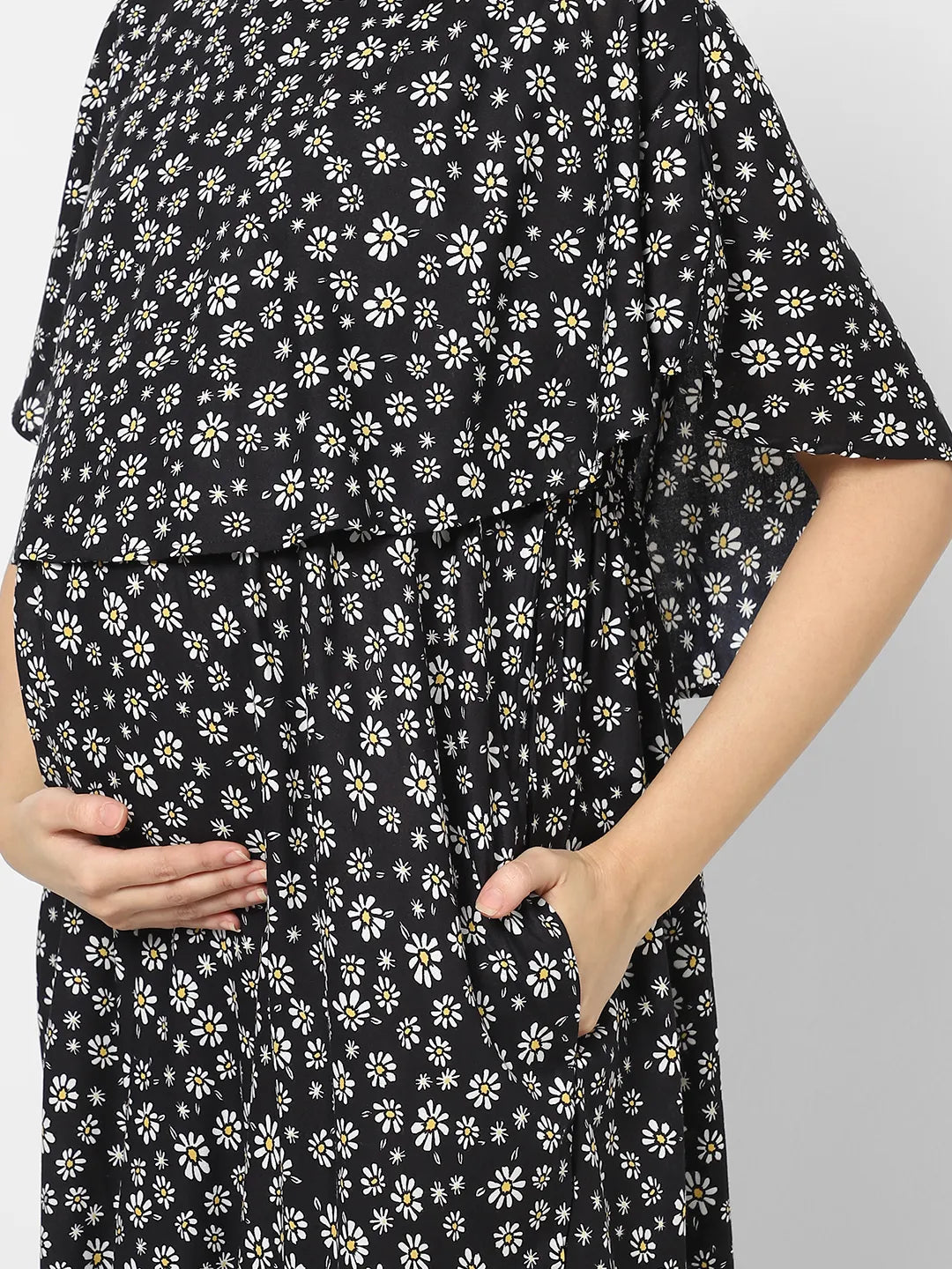 Mystere Paris Black Floral Printed Maternity Dress